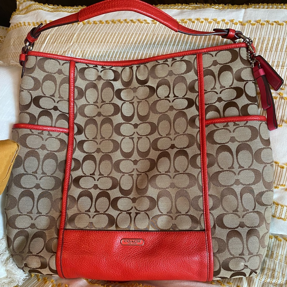 NWOT Coach Orange Leather Accented Tote &Crossbody